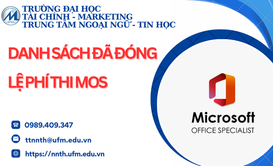Danh sách thí sinh đã đóng lệ phí thi chứng chỉ tin học MOS (Đợt tháng 10/2025)
